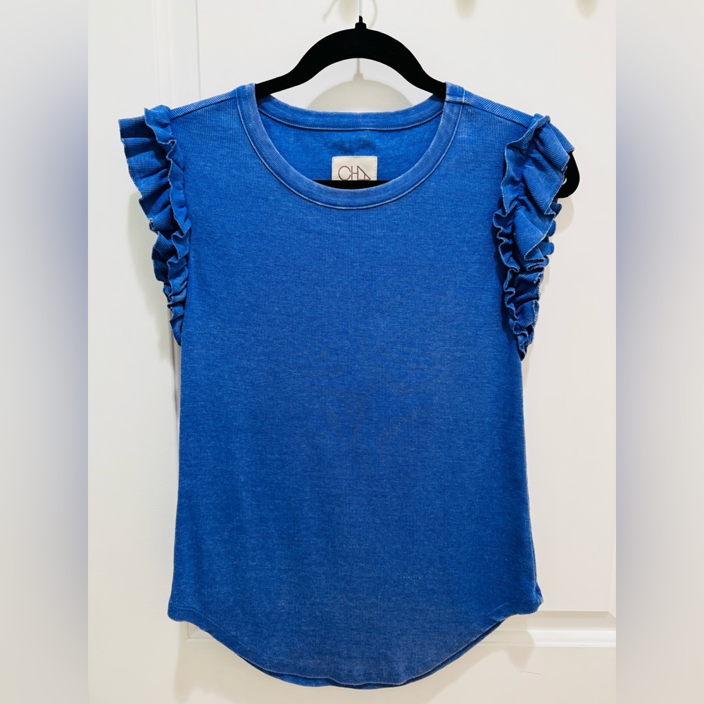Chaser Periwinkle Blue Ruffled Ribbed Tank Top - Picture 4 of 8